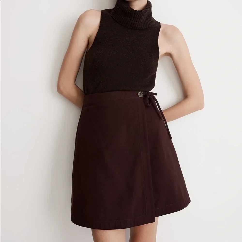 Madewell Mini Wrap Skirt in Dark Brown